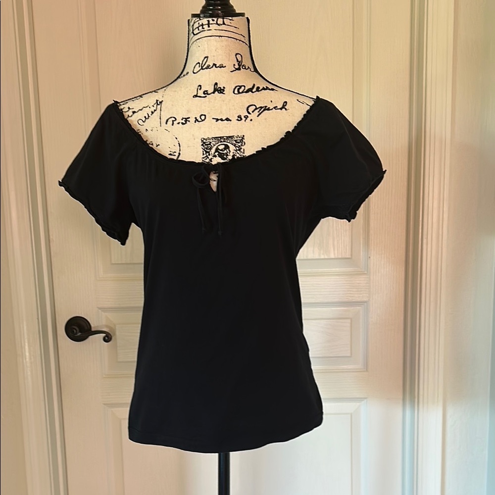 Esprit -Black Fitted Tie Front Short Sleeve Blouse size M